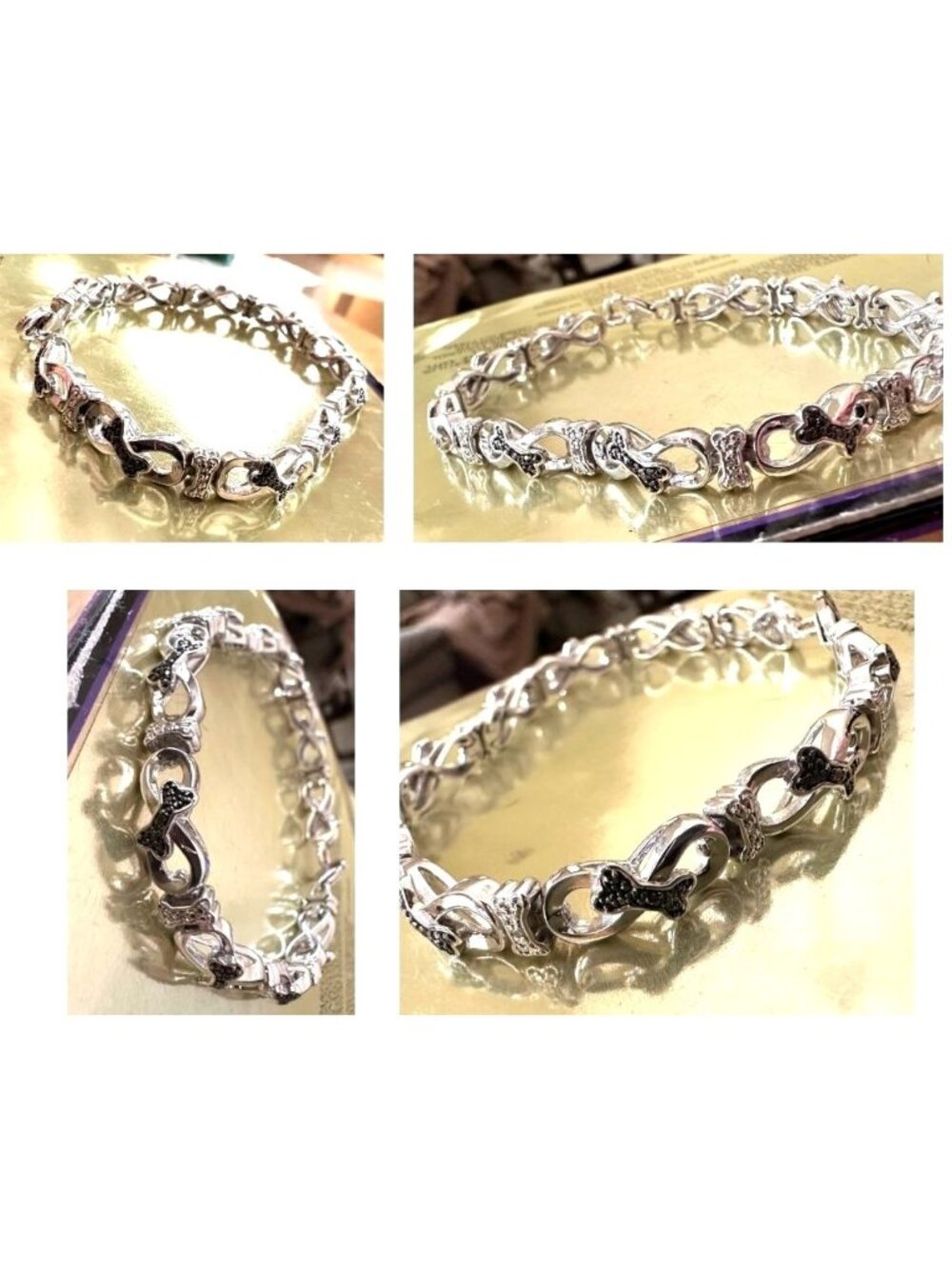 Stering Silver Dog Paw Bone Link Charm Bracelet Diamonds New Limited Edition